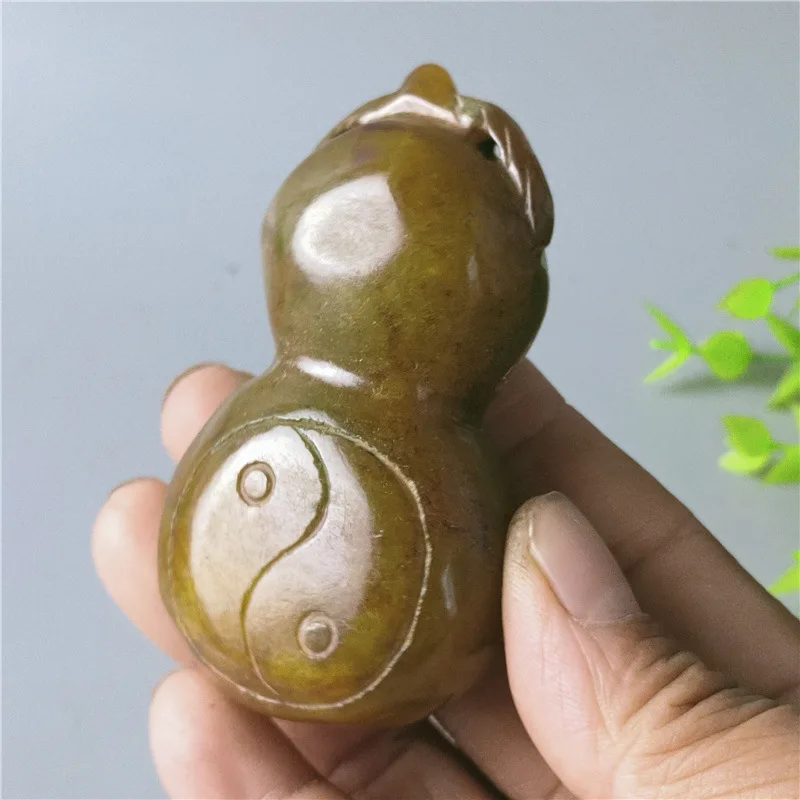 Chinese antique jade carving retro double-sided gourd Eight Trigrams gourd statue auspicious Hangings Ornament FOLK ART work
