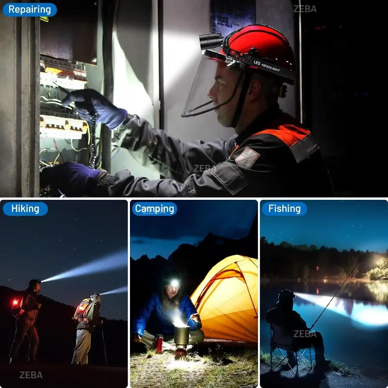 USB Rechargeable Headlamp High Strong Power Head Flashlight 600W LED Long Range 4000M Headlight 4 Lighting Modes Outdoor Fishing