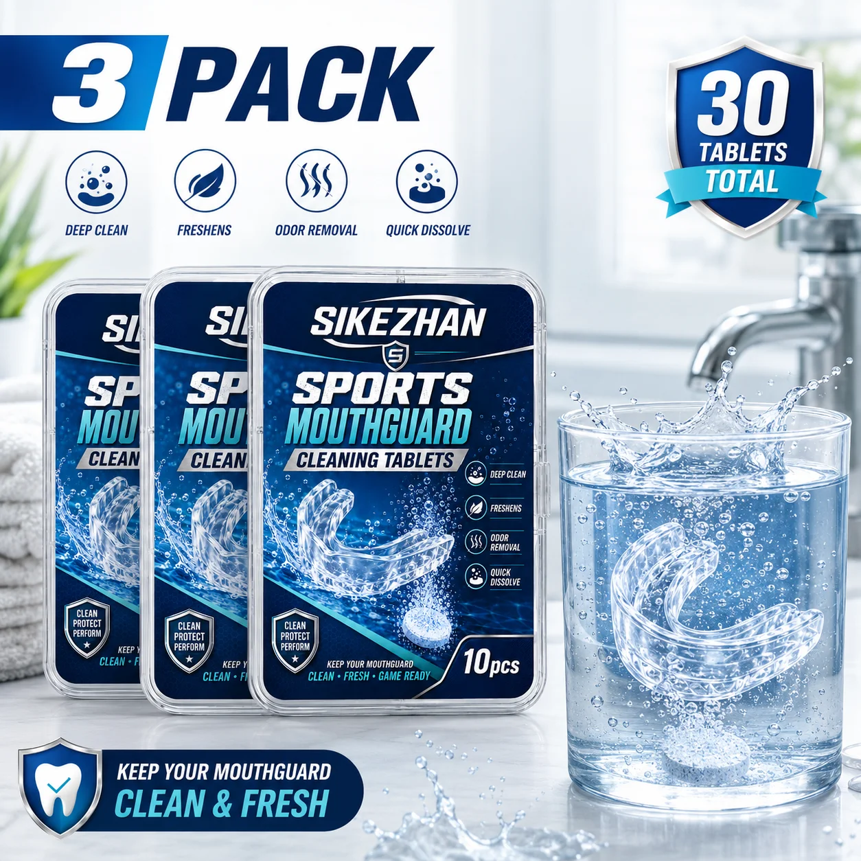 10PCS Sports Mouthguard Cleaning Tablets Quick Dissolving Cleaner for Retainer Night Guard Aligner Dental Oral Appliance Care