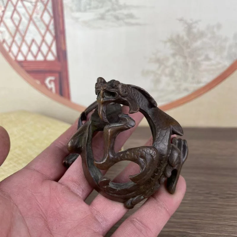 

Antique Miscellaneous Antique Copper Ware Hand Carved Old Copper Dragon Ornaments Swimming Dragon Pen Holder Study Ornament Home