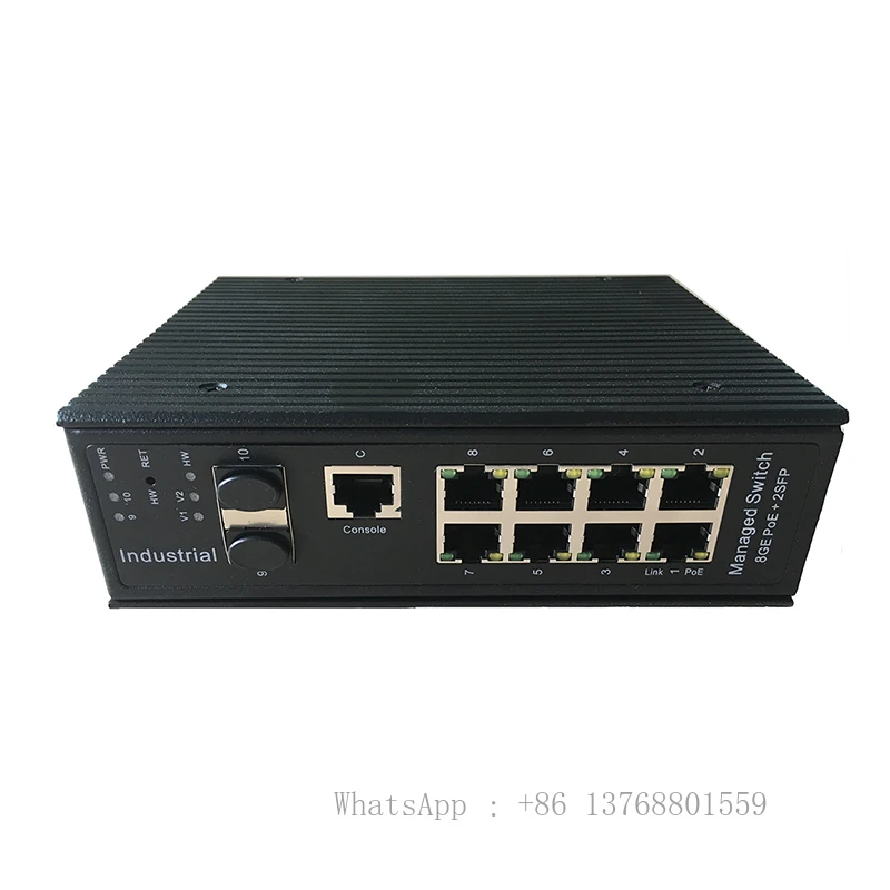 Industrial Din-Rail 8 Ports Gigabit L2 Managed 802.3bt PoE++ 60W 90W 2 Fiber SFP Network PoE Switch