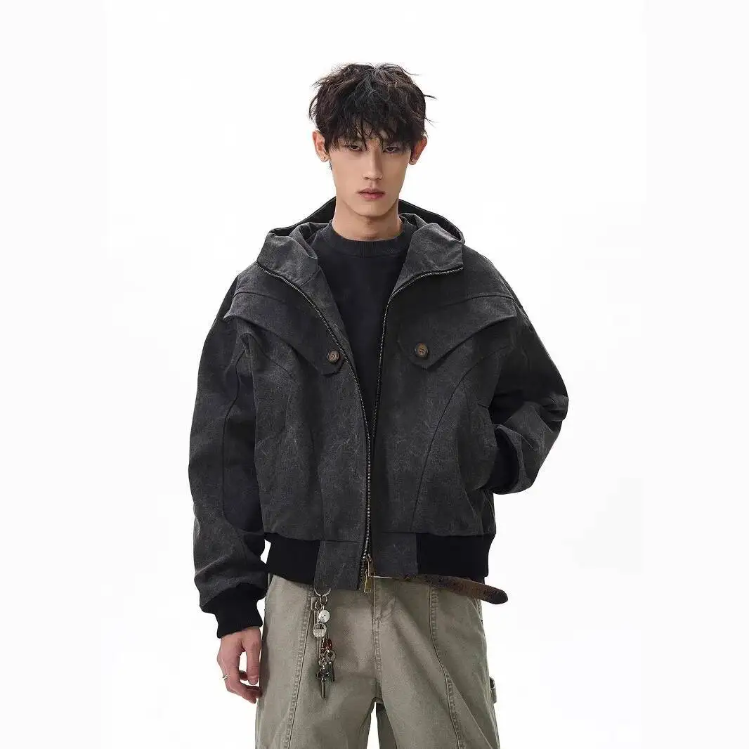 Man Women Jacket Unisex Hooded Jacket Eagle Fur Collar Short Workwear Cargo Coat Outerwear With Trendy Retro Vibe