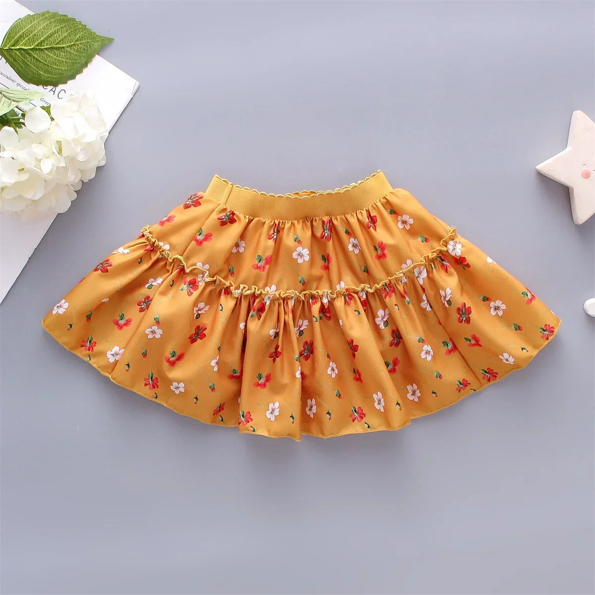 0-3 Year Old Little Girl\'S Half Length Skirt  Sweet Small Floral Multi-Layer Chiffon Solid Color Loose A-Line Skirt tutu skirt