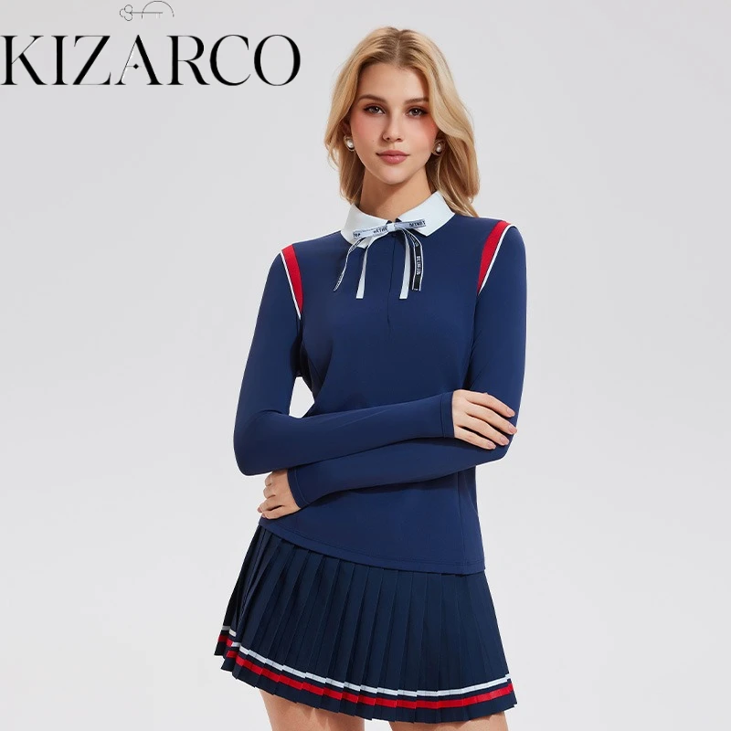 High Performance Long Sleeve Women's Gym Shirt for Running and Training Collar with Detachable Bow Tie Flare Hem Tennis