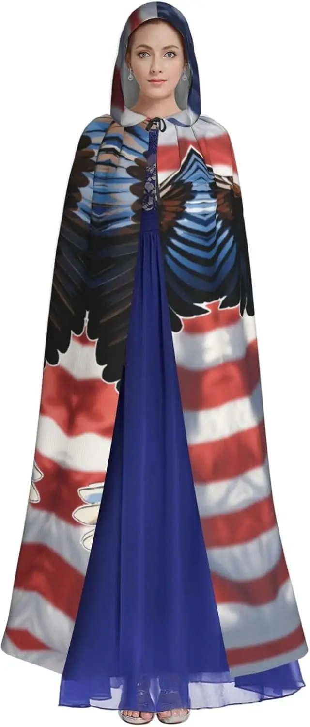 Mantello con cappuccio con stampa bandiera Mantello universale per adulti Costume da strega Costumi di Halloween Mantello di carnevale mantiene caldo Resistente all'acqua