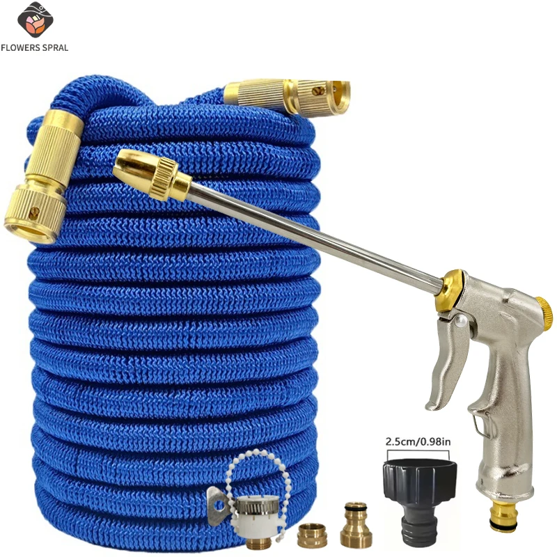 

3X Extended Rubber Hoses For Home Garden Water Pipes, Equipped With Metal Water Guns, Irrigation Pipes, And Watering Tools