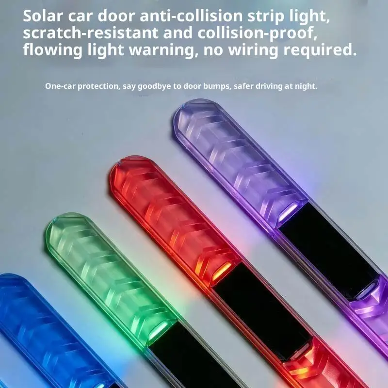 Solar LED Strobe Flash Light Car Anti-collision Warning Light Motorcycle Decorative Lamp Door Handle Anti-scratch Protector 1PC