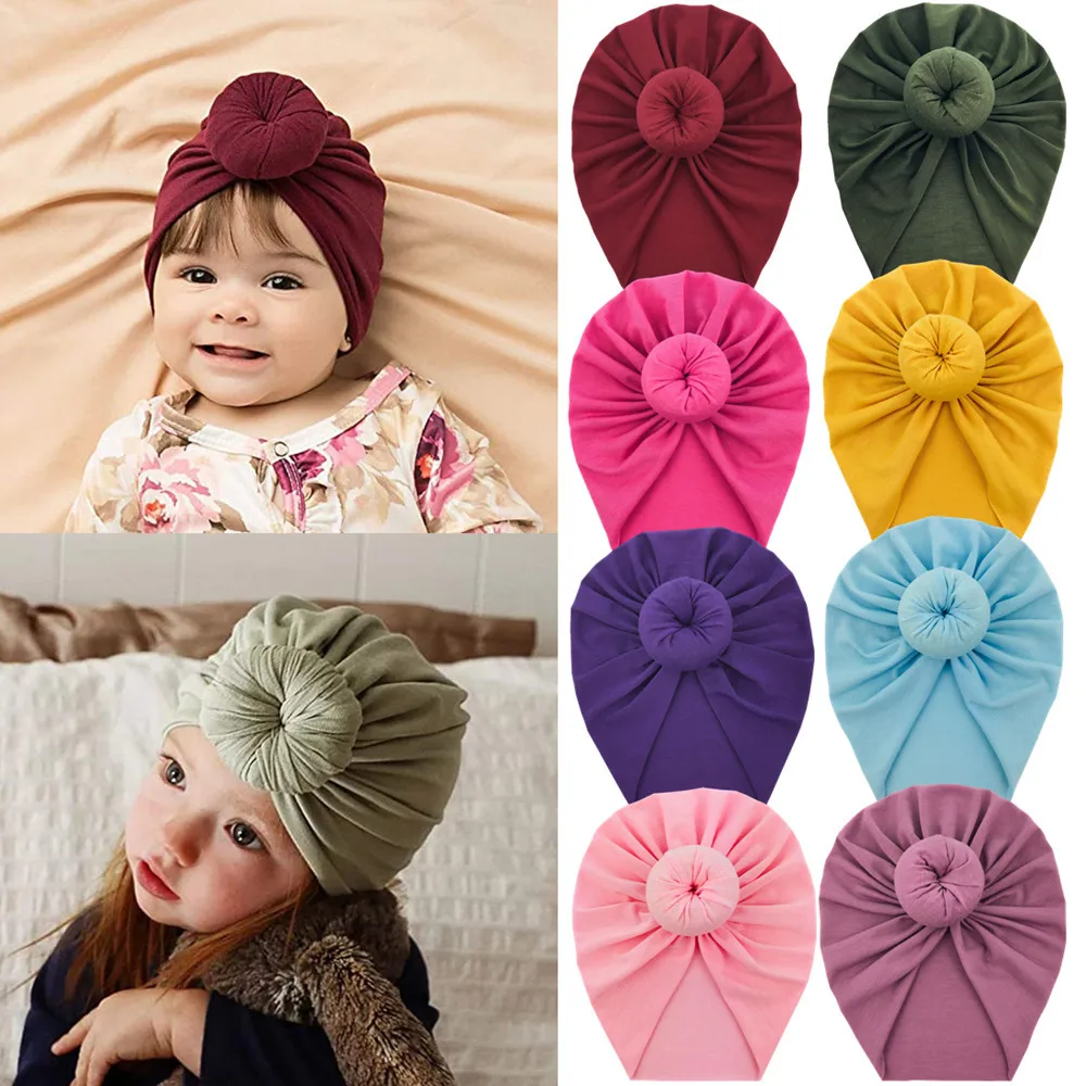 

60pcs Wholesale Cotton Kids Pullover Baby Donut Hat Baby Autumn Winter Warm Knitted Headscarf Hat Cross-border Hot Sale
