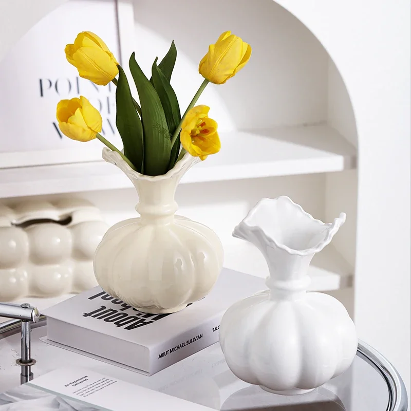 Elegant Ceramic Flower Vase Creative Water Cultivation Living Room Decorative Item French Style Desktop Flower Arrangement