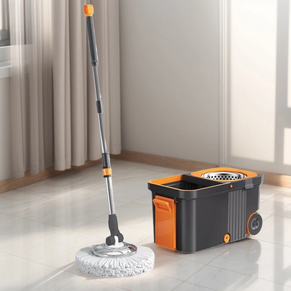 

Rotary Mop Set 360 Spinning Floor Cleaning System with 6 Extra Refills Heads Extended Handle Hand-Free Automatic Dehydration Mop