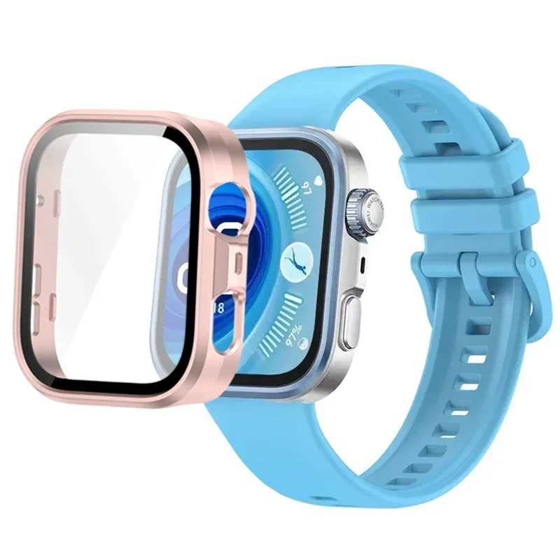

Soft Silicone Strap For Huawei Watch Fit 3/4 HD Tempered Glass PC Case Colorful Buckle Wristband For Huawei Watch Fit 4 Pro Belt