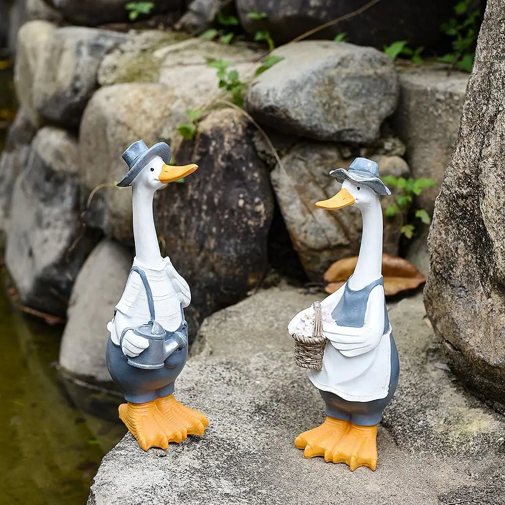 Garden Decor Resin Ducks Statue Cartoon Cute Animal Sculpture Waterproof Handicraft Miniatures Figurine Cabinet