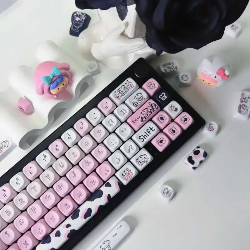 Spotted Puppy Keycaps Cute Pink MOA Height Cartoon Mechanical Keyboard Cap 75 87 S98 104 Girls Keyboard Decorative Keycap
