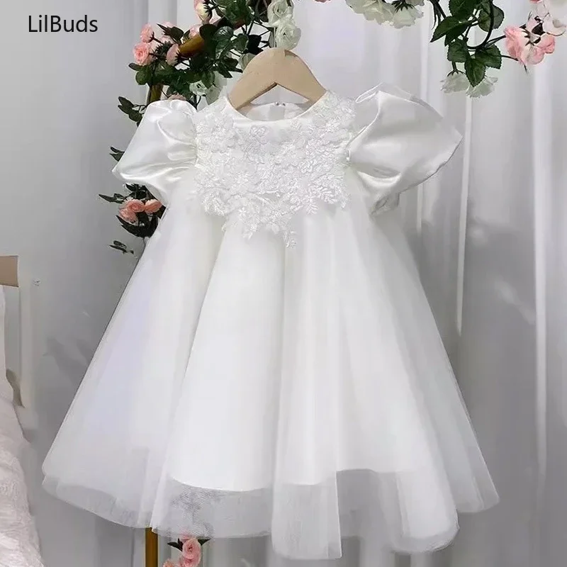 2024 New Style Mesh Princess Elegant Flower Girl One-Year-Old Host Photography Piano Performance Gown Dress European American