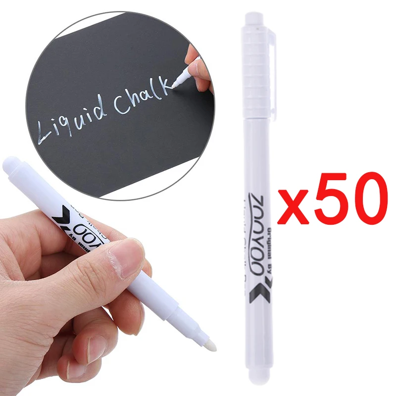 50Pcs Liquid Chalk Pen Marker For Glass Windows Chalkboard Blackboard White