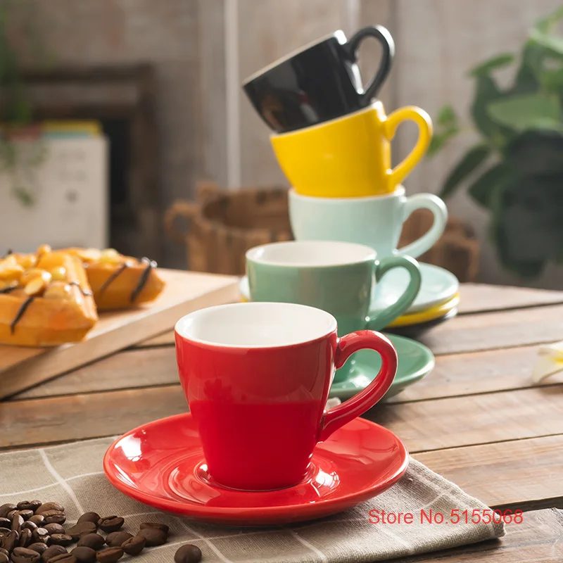 

Nordic Style Tulip Shape Multicolour Macaron Espresso Cup And Saucer Set Black Italian Coffee Mug Cafe Tea ESPRESSO SHOT Glass