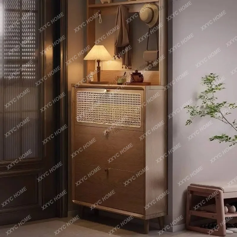 Dust Cover Narrow Shoe Cabinet Design Strong Space Saving Shoe Organizer Storage Solid Wood Porta