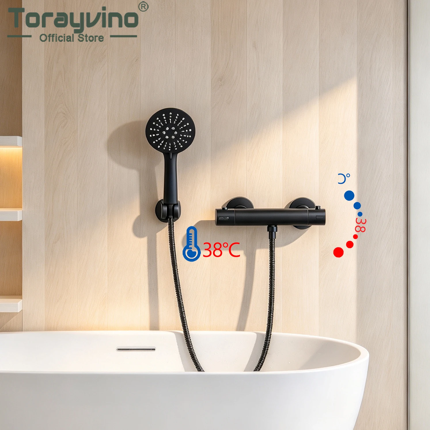 Torayvino Thermostatic Bathroom Bathtub Black Shower Faucet Set Tub Wall Mounted Sink Faucets Shower Systerm Bath Mixer Tap