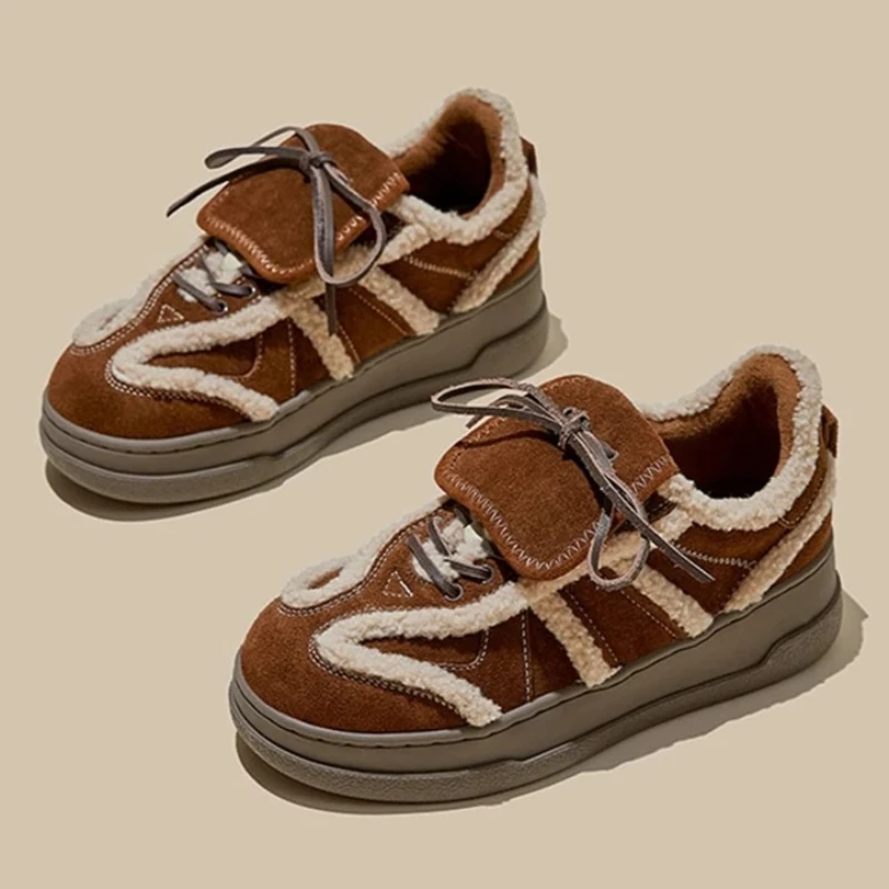 

Luxury Women's Leather Shoes Winter Fashion Plush Casual Shoes Exquisite Chunky Sneaker for Woman Designer Shoes Zapatos Mujer