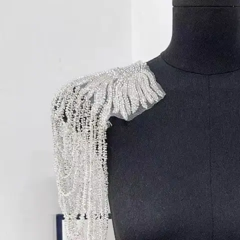 

1PC Long Tassel Chain Sequin Shoulder Ornaments Fashion Embroidery Patch for Wedding Dress Performance Clothing