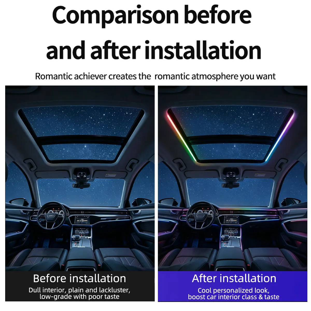 KEVANLY 140cm Symphony APP Control Car Roof Panoramic Skylight Ambient Light Refit Panoramic Acrylic Strip Dashboard Decoration