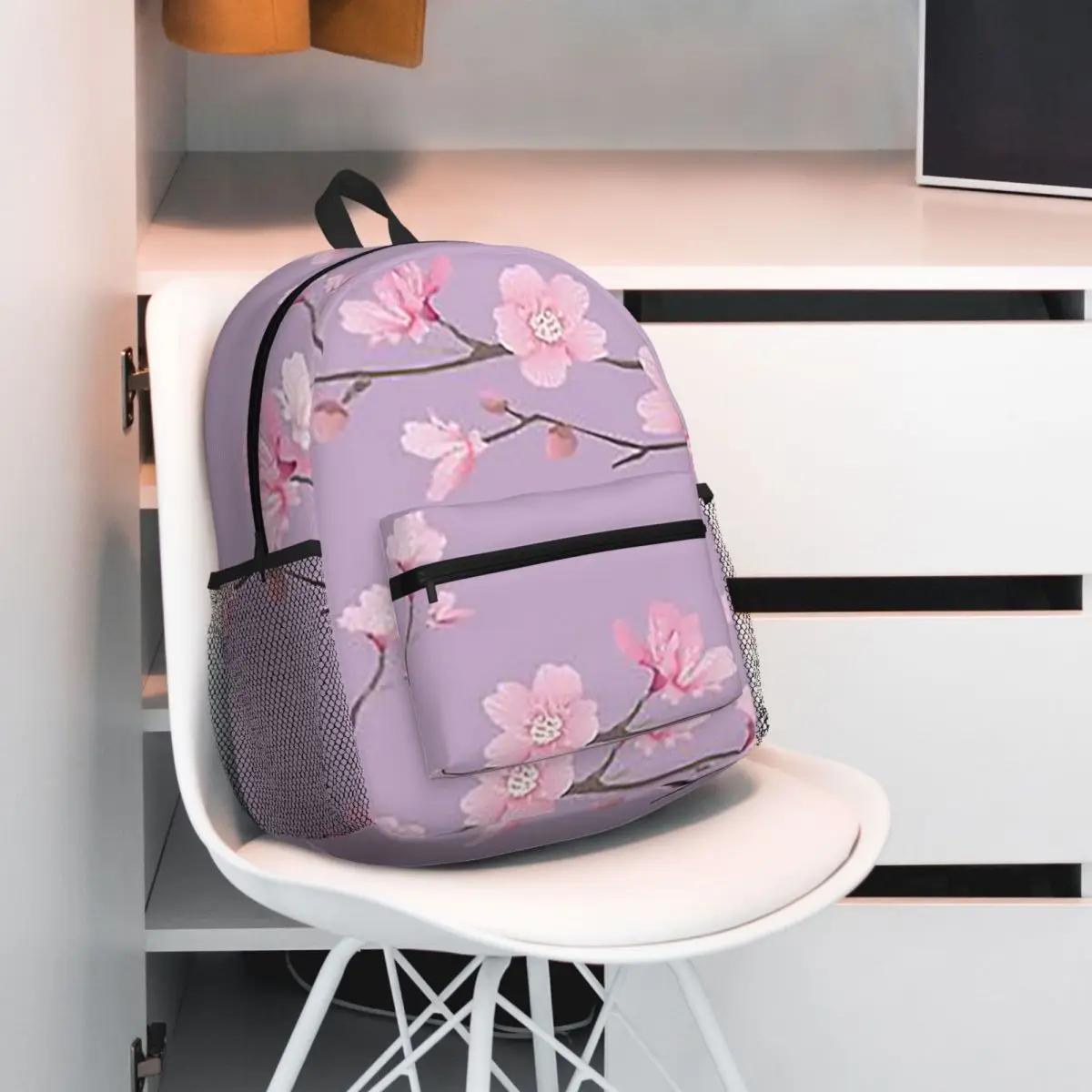 Cherry Blossom Flower Plant - Pastel Purple Student Backpack School Bag Hiking Travel Daypack for MenWomen Bookbag Shoulder Bags