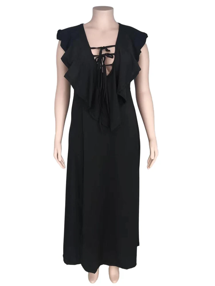 Elegante Jurken Voor Vrouwen Zomer Maxi Jurk Met Slit Verstoorde V-hals Sexy Dames Plus Size Jurken Groothandel Bulk Dropshipping