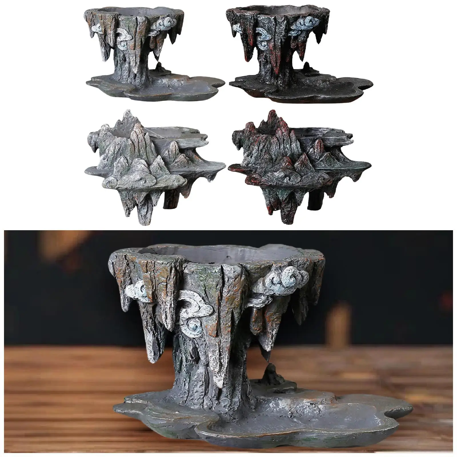 Chinese Art Resin Planter Flower Plant Pot 9.2x5.2x5.4inch Table Ornament for Dining Table Accessory Lightweight Multifunctional