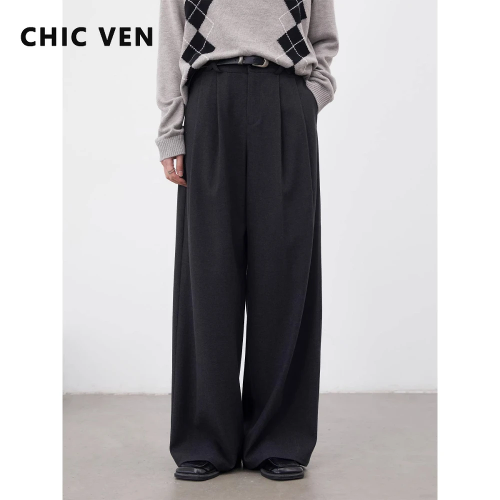 CHIC VEN Women Tailored Trousers High Waist Loose Casual Designed Slim Ladies Pleated Straight Leg Suit Pants Spring Autumn 2026