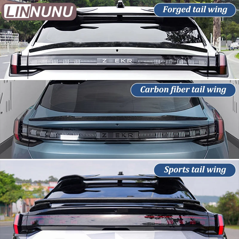 LINNUNU Car Spoiler Car Free Perforated Top Center Wing Trunk Spoiler Top Wing Trunk Decor Fixed Wind Wing Fitfor ZEEKR 001 2023