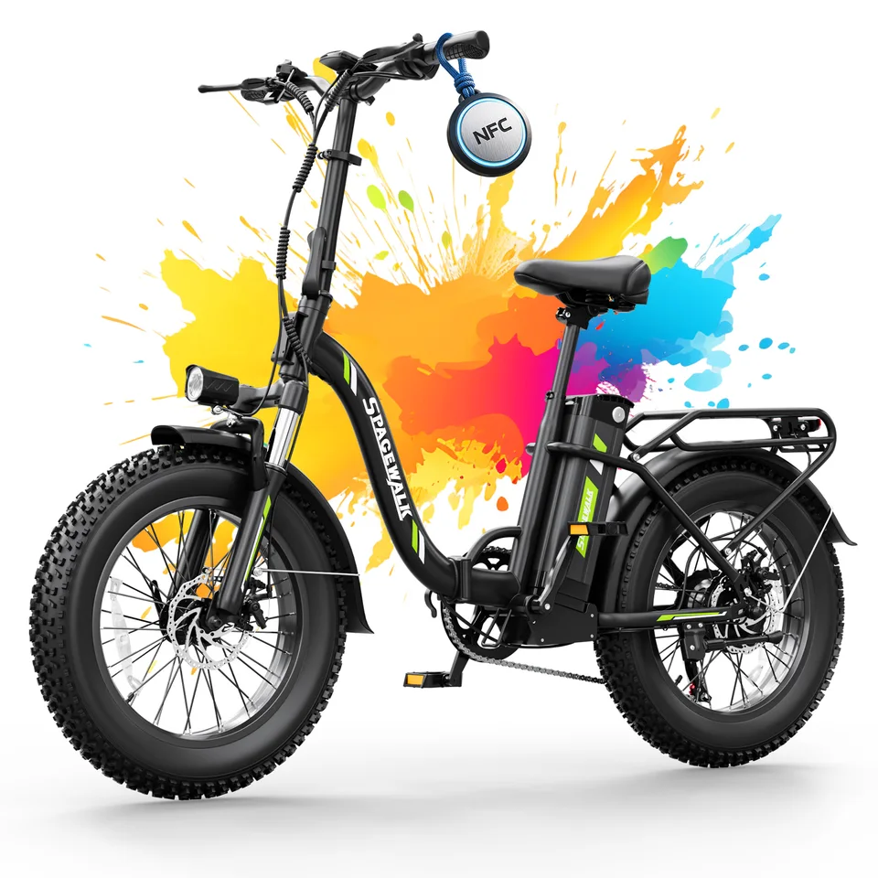 Spacewalk 1500W Foldable Electric Bike for Adults 20x4.0 Folding E-Bike 48V 15Ah Removable Battery 28MPH Long Range 45-60 Miles 7-Speed Gears 5 PAS with NFC Unlock