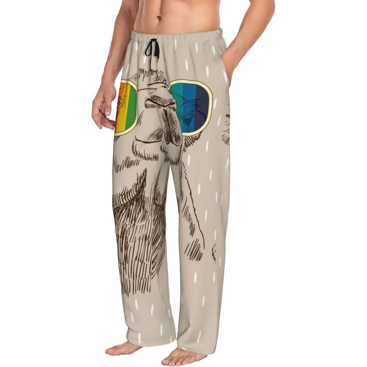 Custom Printed Men's Pajama Pants Retro Camel With Glasses Sleepwear Sleep Lounge Bottoms with Pockets