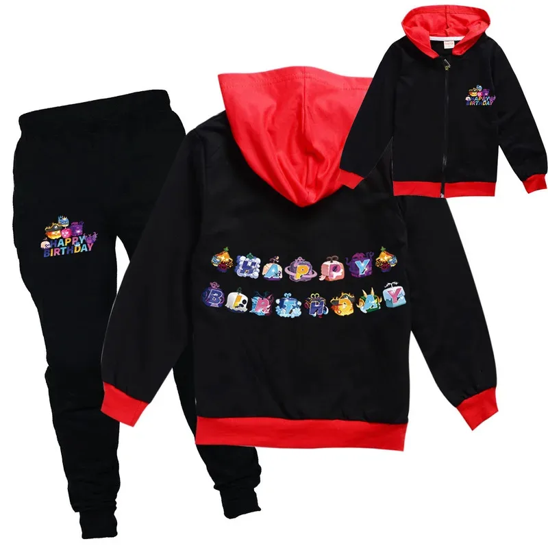 Zz04zz12 الخريف الشتاء الاطفال رياضية ثلاثية الأبعاد B-BloxES الفواكه طباعة سستة هوديس بلوزات السراويل مجموعات ملابس الأولاد عادية الفتيات T #4