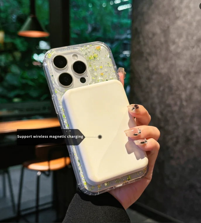 

Shine powder transparent soft-edge anti-drop case for iPhone 17 Air, 16 Pro Max, 15, 14 Plus, printed magnetic protective cover