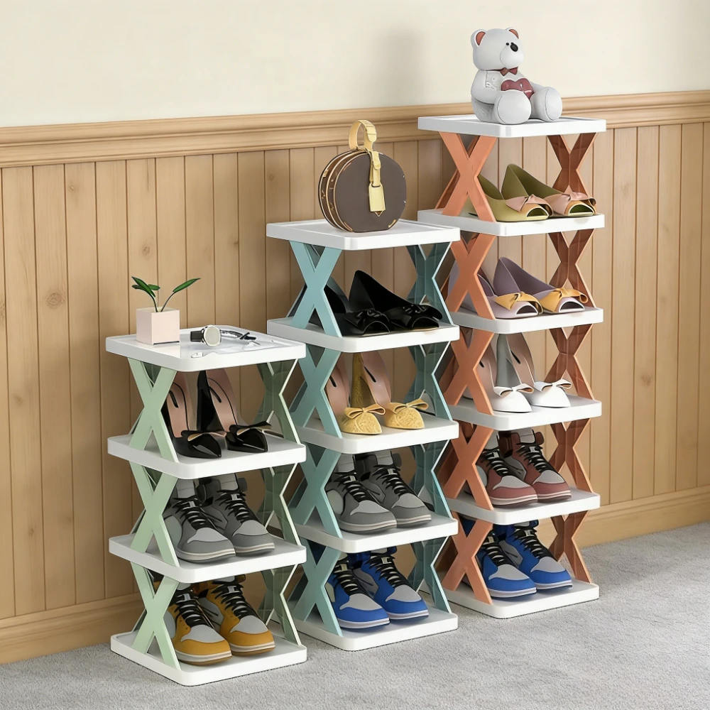 Klappbares Schuhregal aus Kunststoff, mehrstöckiger, platzsparender Aufbewahrungsorganisator, einfaches Aufbewahrungsregal für den Innenbereich, einfache Montage, Schuhregal