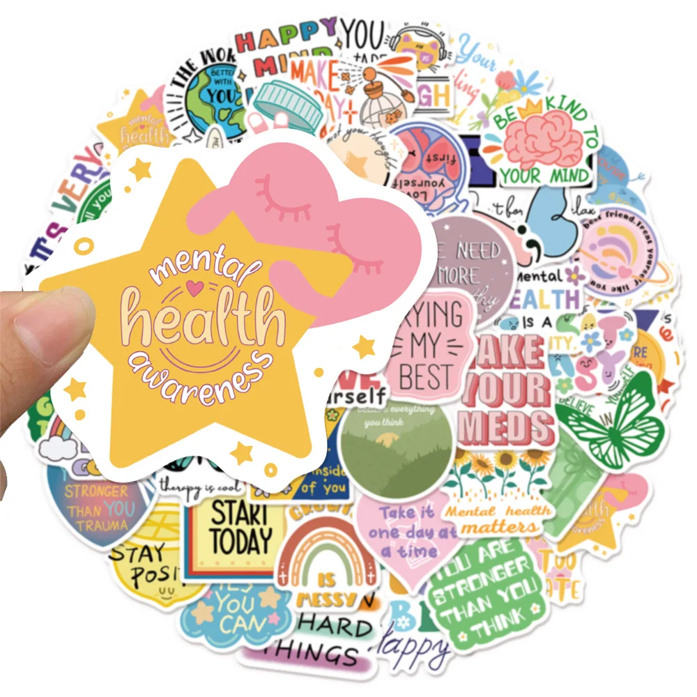 50PCS Mental Health Graffiti Fun Stickers, Speakers, Laptops, Water Bottles, Computers Sticky Notes, Stickers