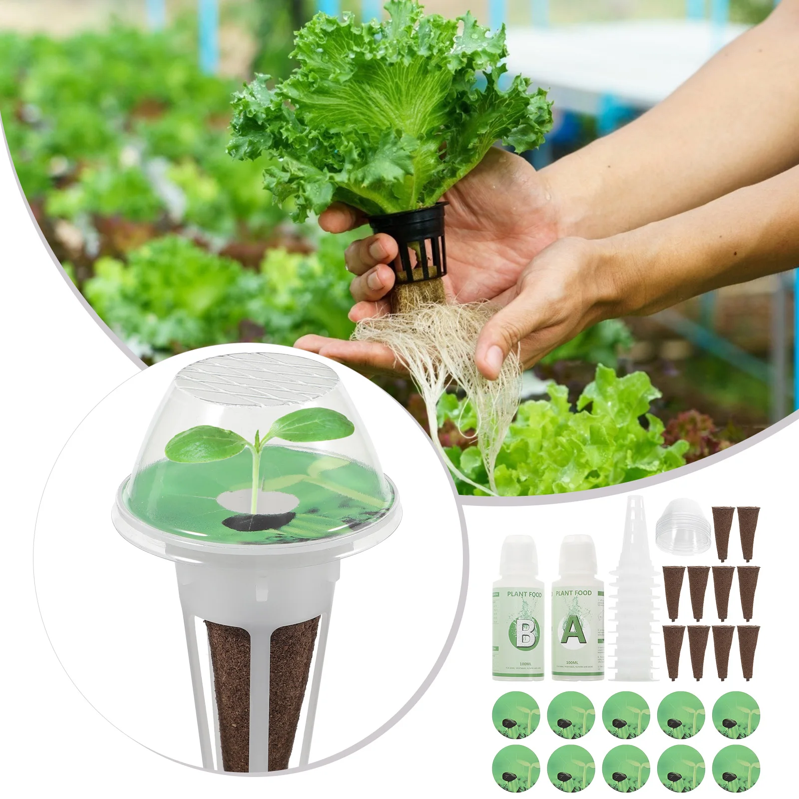 

1 set Planting Basket Set Growing Baskets Hydroponic Kit Garden Pp Indoor Humidity Dome Grow Sponges Seeds