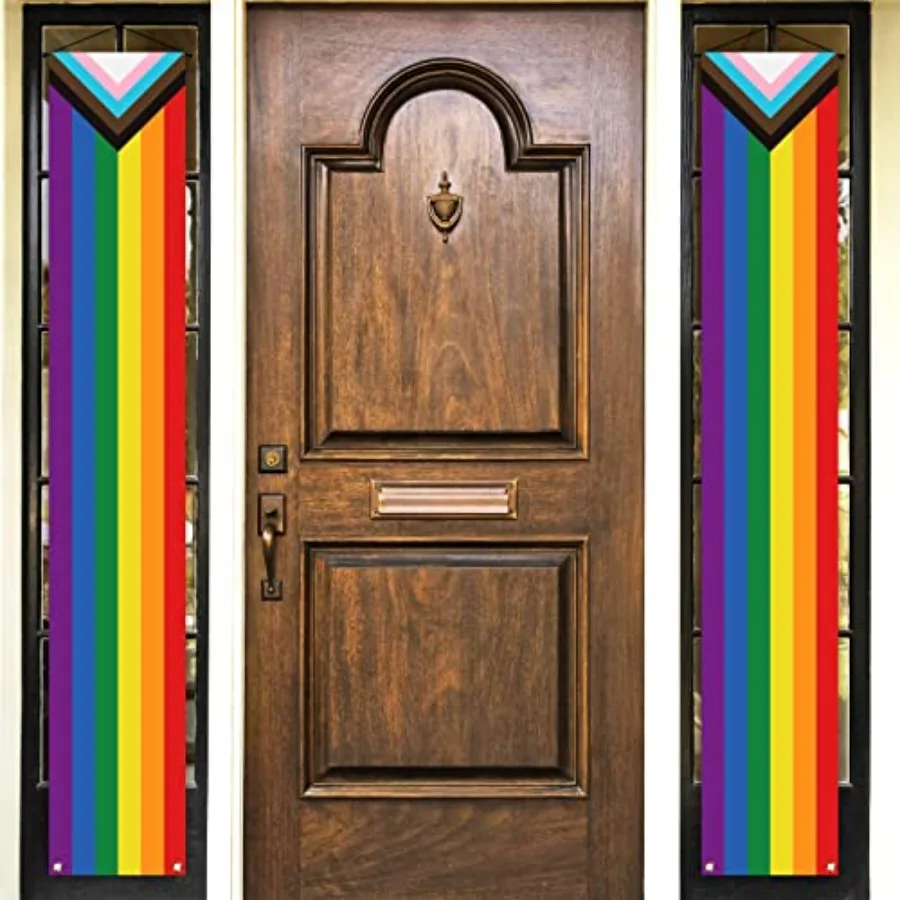 Progress Pride Porch Banner June Pride Month LGBTQ+ Rainbow Front Door Wall Indoor Outdoor Hanging Decoration Photo Booth Backd
