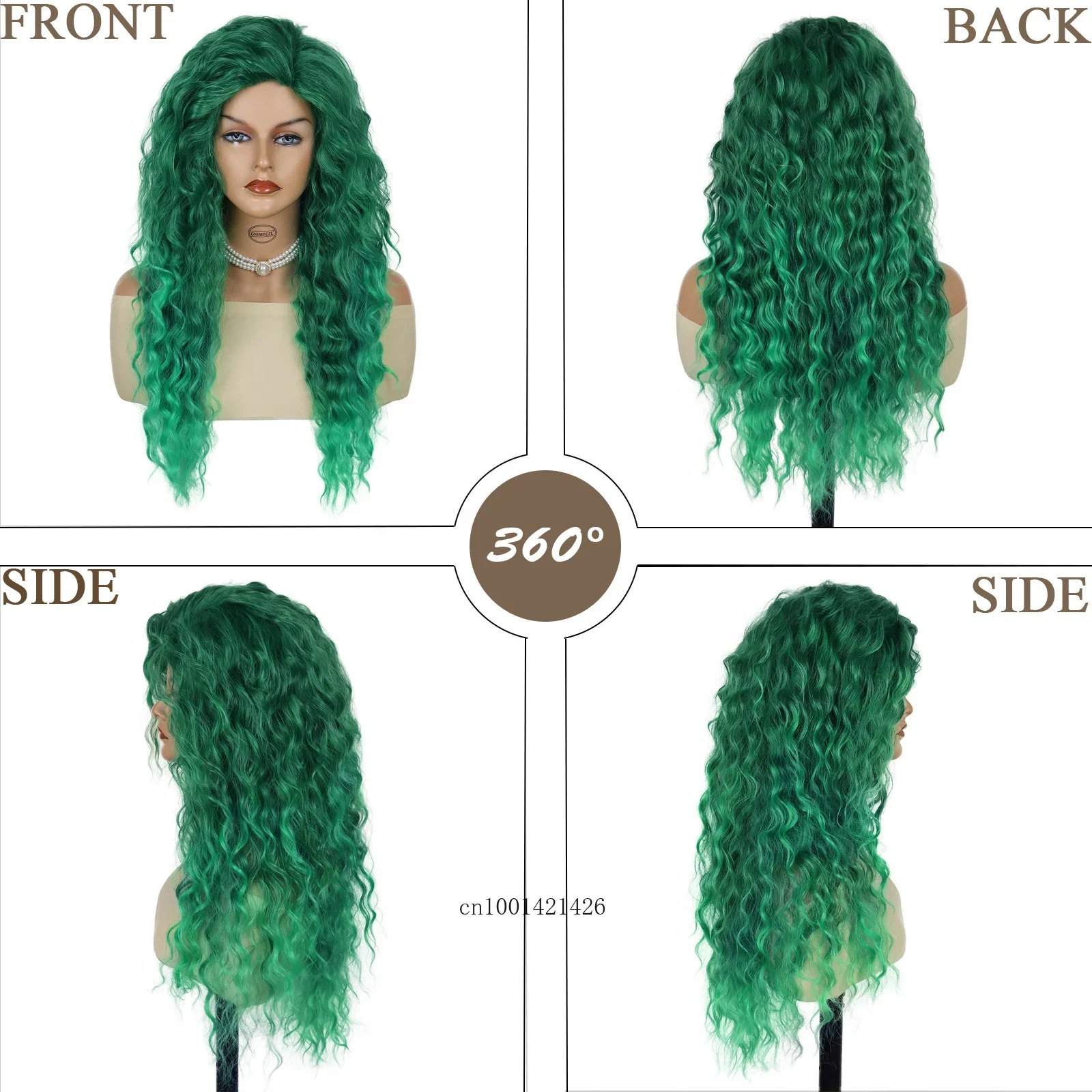 Perruques vertes pour femmes Costume de fête de carnaval synthétique pour femmes 26 pouces de long coiffures ondulées bouclées vertes perruque de mode carnaval