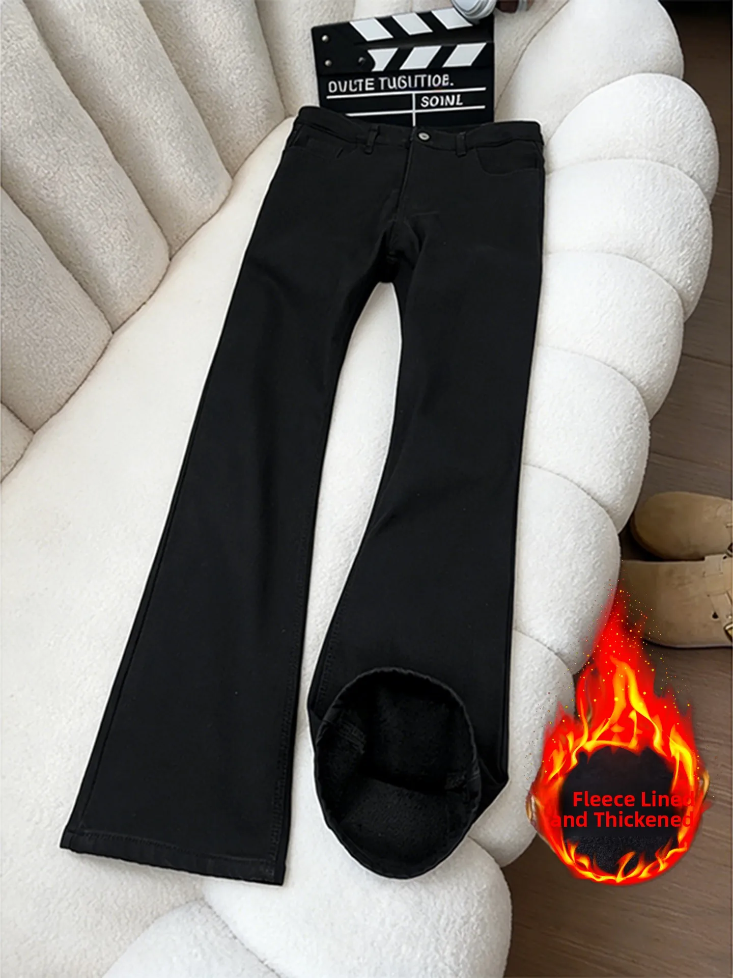 

Bla Fce Lined Flared Jeans Men's Thi Winter American High Street Sle Slimming Straight Leg Trousers Casual Jeans