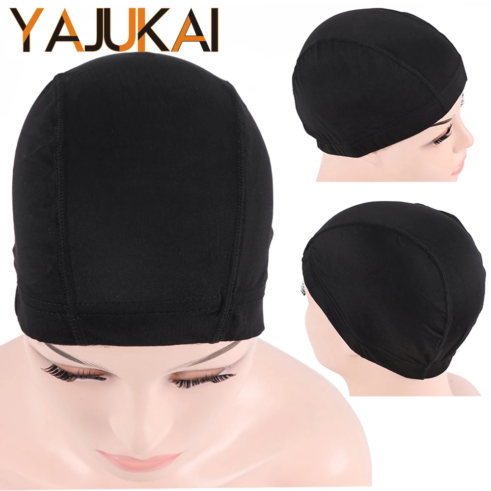 

dome cap for wigs hair weave caps wholesale price 1pcs/lot glueless hair net spandex nets with elastic band black dome wig cap
