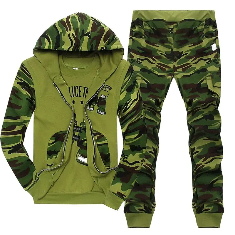 2024 Boys Camouflage Clothing Set 3pcs for Teen Kids Hooded Jacket T-shirt Pant Clothes Suit 3 4 5 6 7 8 9 10 11 Years