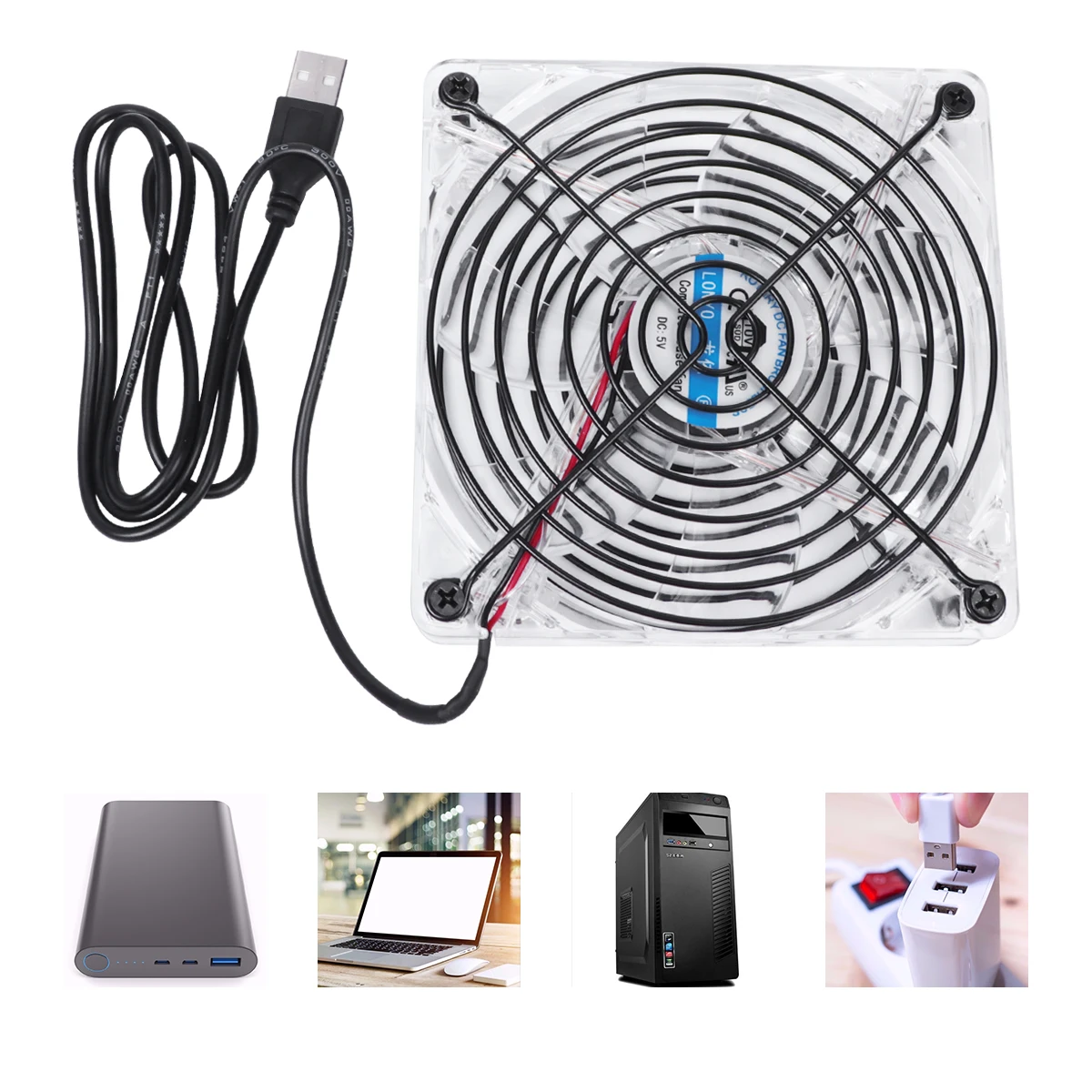 

12Cm Usb Fan Cooling Transparent Frame Red Blue Led Lights High Efficiency Hydraulic Bearing Low Noise Large