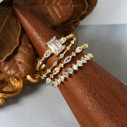 Ins Style Dainty Rings For Women Kpop Geometric Cubic Zirconia Gold Color Fashion Finger Jewelry Wedding Party Girls Gift KAR221