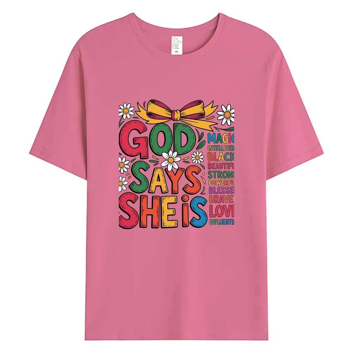 God Says She Is Black Girl Magic Women T-Shirt Religious Inspirational Graphic Tee Melanin Summer Cotton Tops Faith