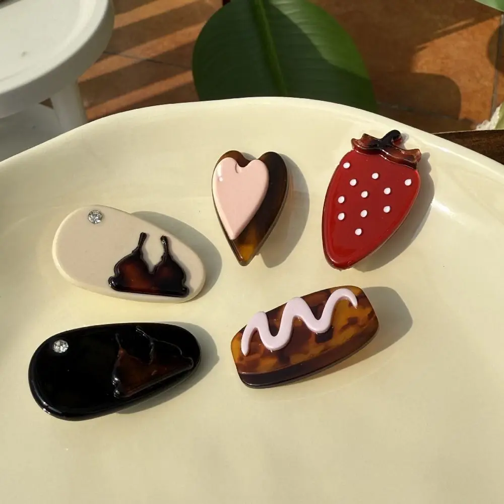 

Элегантные милые клубничные боковые заколки из шоколадного ацетата, милые заколки с нежными фруктами, милые заколки в виде утки, повседневные