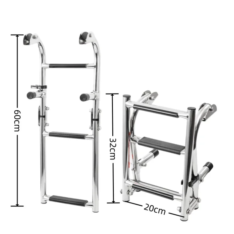 Escalera plegable de 3 escalones para barco marino, escalera de pontón de acero inoxidable 316, telescópica, 2 + 1, para yate