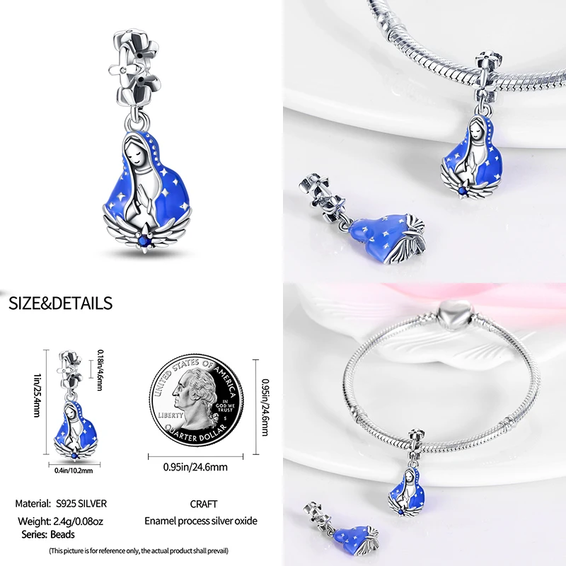 2023 New in Hot sale Original Our Lady Shaped Charm Beads Fits Pandora Bracelet 925 Silver Blue Series Pendant Bead Fine Jewelry