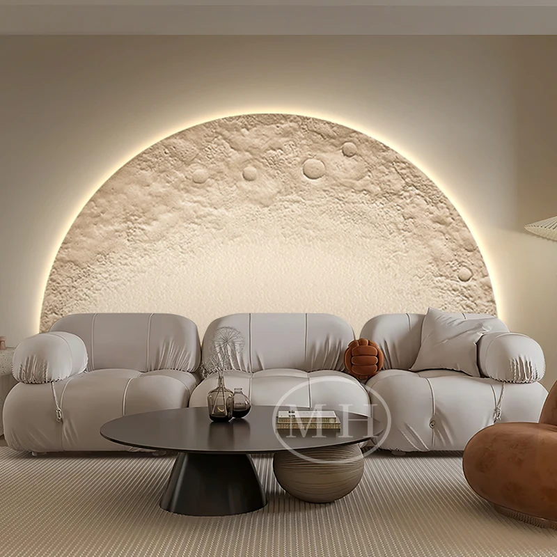Moon living room decorative painting high-end bedroom bedside led lamp mural modern simple sofa background wall hanging