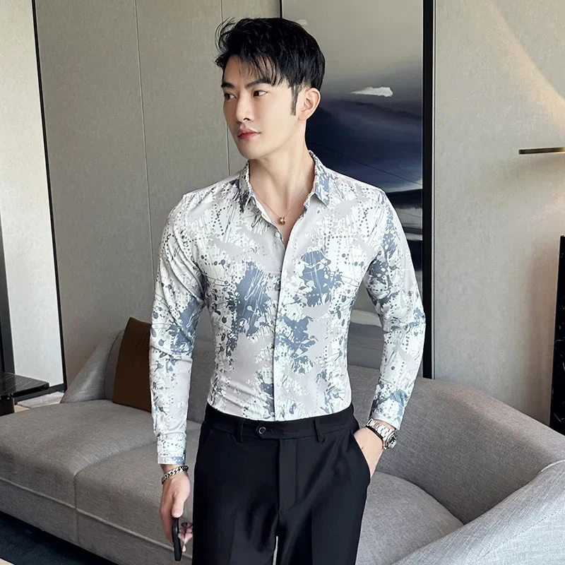 

Autumn Winter Plaid Long Sleeve Shirts Men Slim Fit Casual Busoiness Dress Shirts Streetwear Social Party Tuxedo Men Clothing